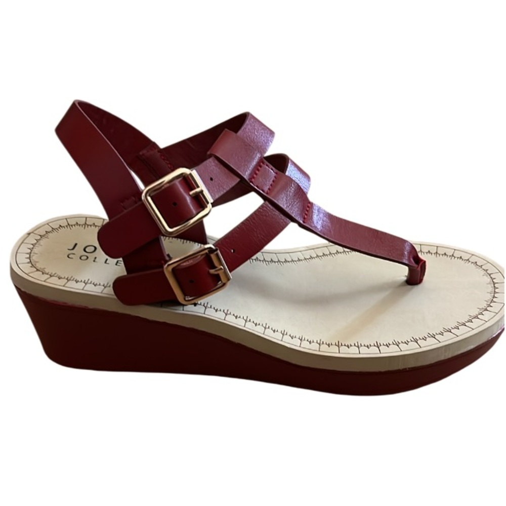 JOURNEE COLLECTION BIANCA WEDGE HEELED SANDALS FAUX LEATHER RED SZ 7.5 LIKE NEW